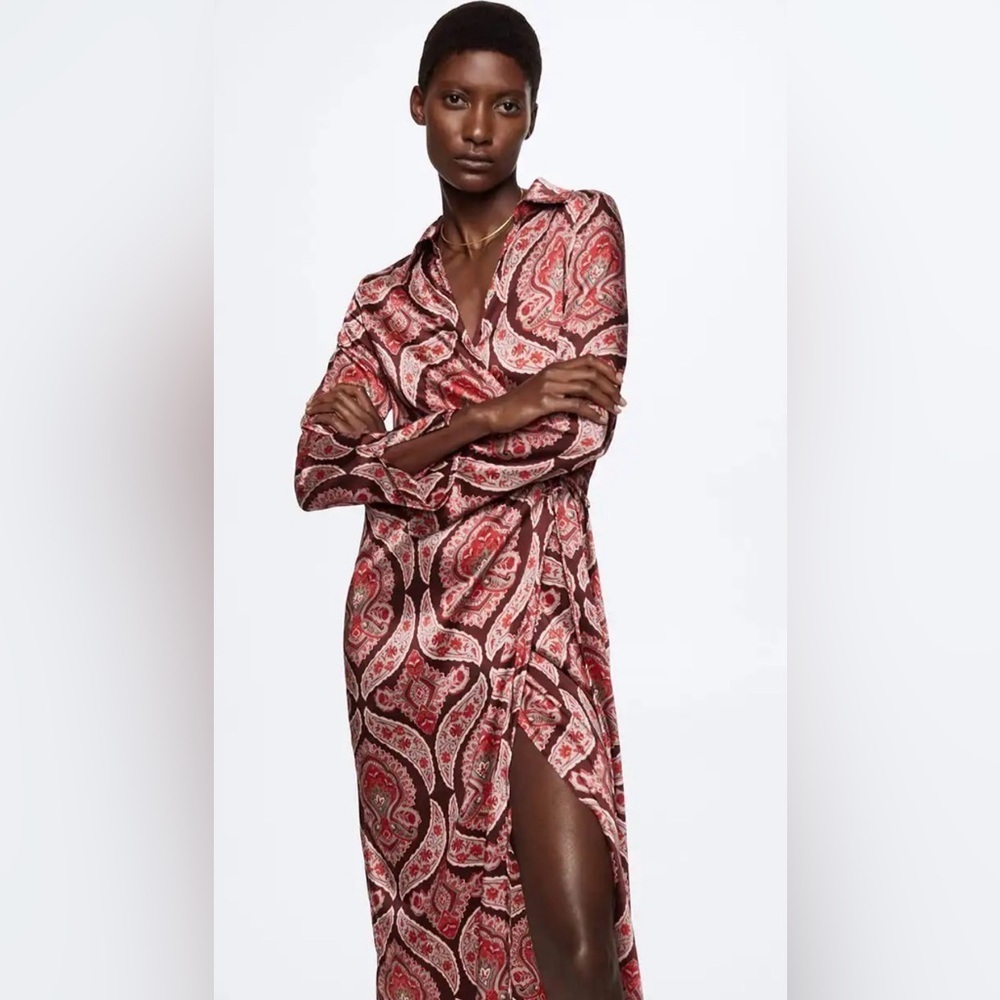 Mango Red and Brown Paisley Midi Dress